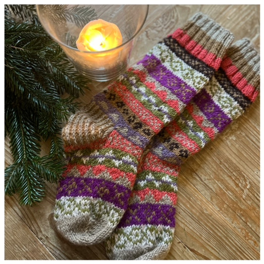 Cosy Buddha Hand Knitted Socks - Pink & Olive