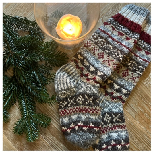 Cosy Buddha Hand Knitted Socks - Grey & Maroon